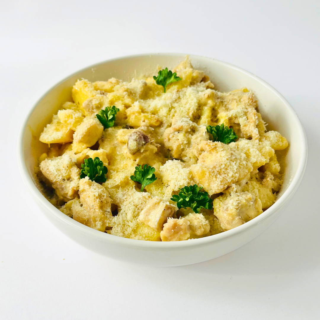 Курица по-двински с грибами и картофелем