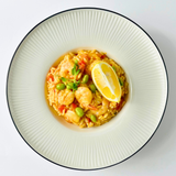 Ризотто том ям с королевскими креветками и бобами эдамаме