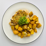 Куриные отбивные под сырно-горчичной корочкой с печёным картофелем