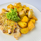 Куриные отбивные под сырно-горчичной корочкой с печёным картофелем