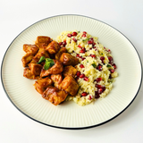 Свинина в соусе барбекю с кускусом, гранатом и мятой