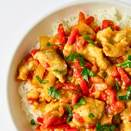 Нежная свинина по-сычуаньски с рисом и овощами