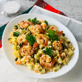 Царский Оливье с креветками, каперсами и копчёным лососем